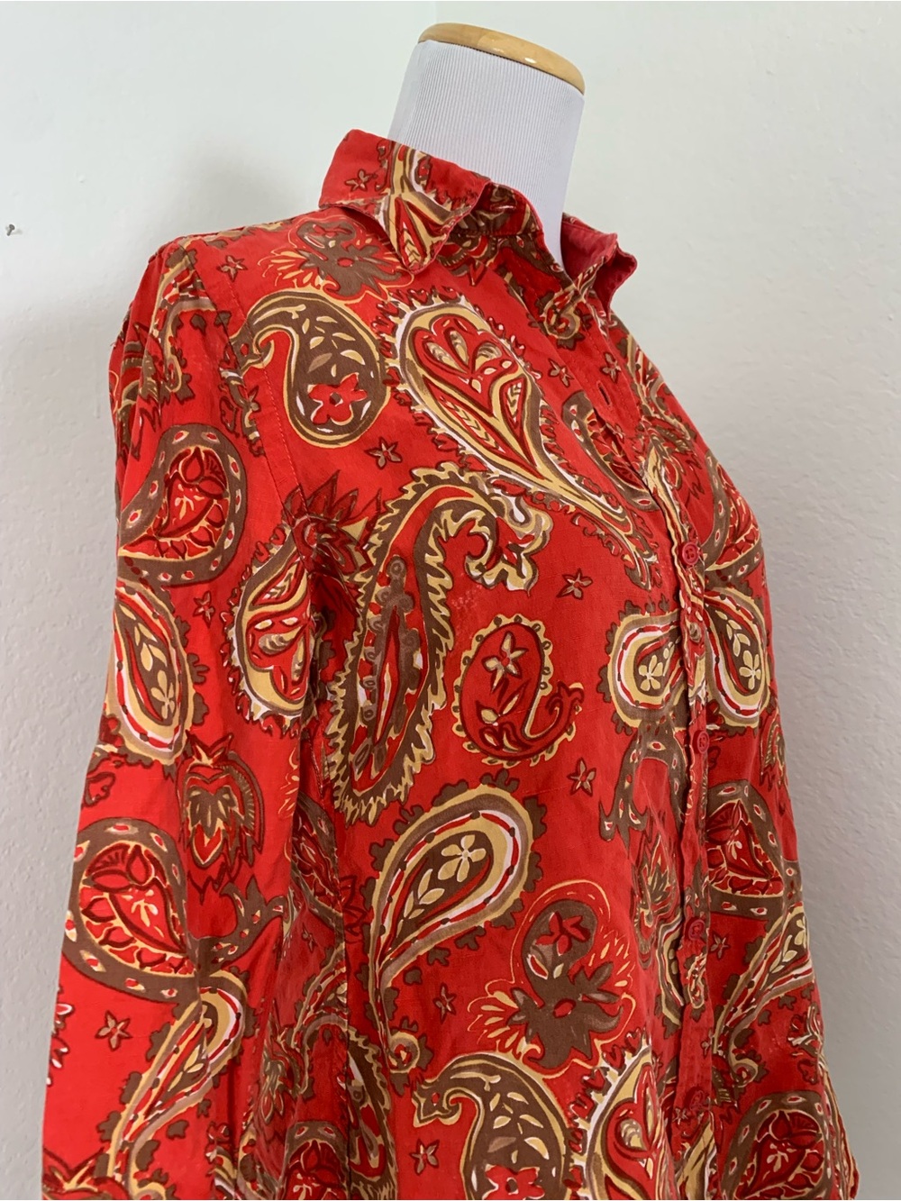 Wintersilks Silk Linen Blend Button Up Shirt Paisley Women’s S Orange Classic - Picture 15 of 15